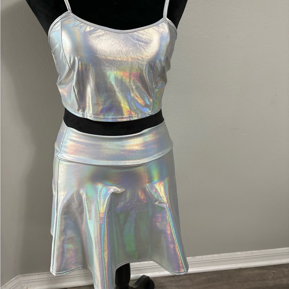 Holographic Silver Skirt and top